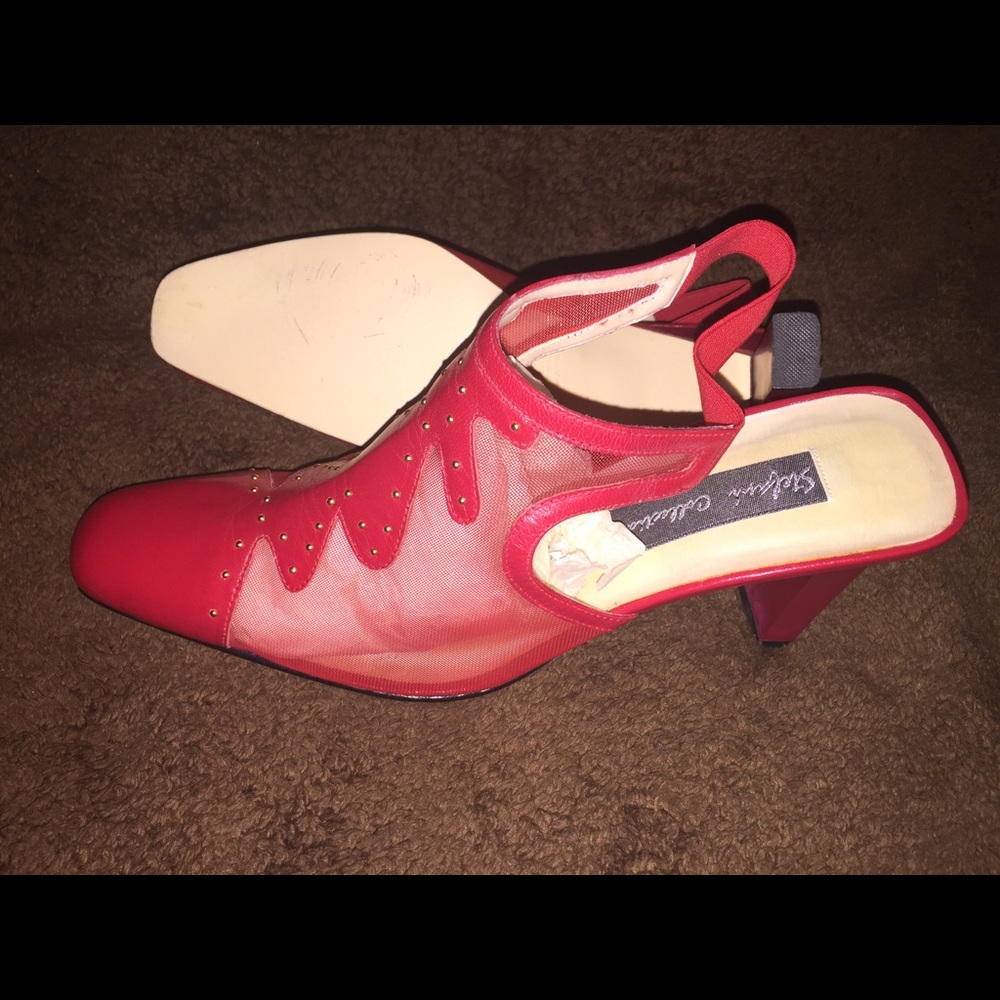 Red sling back heels